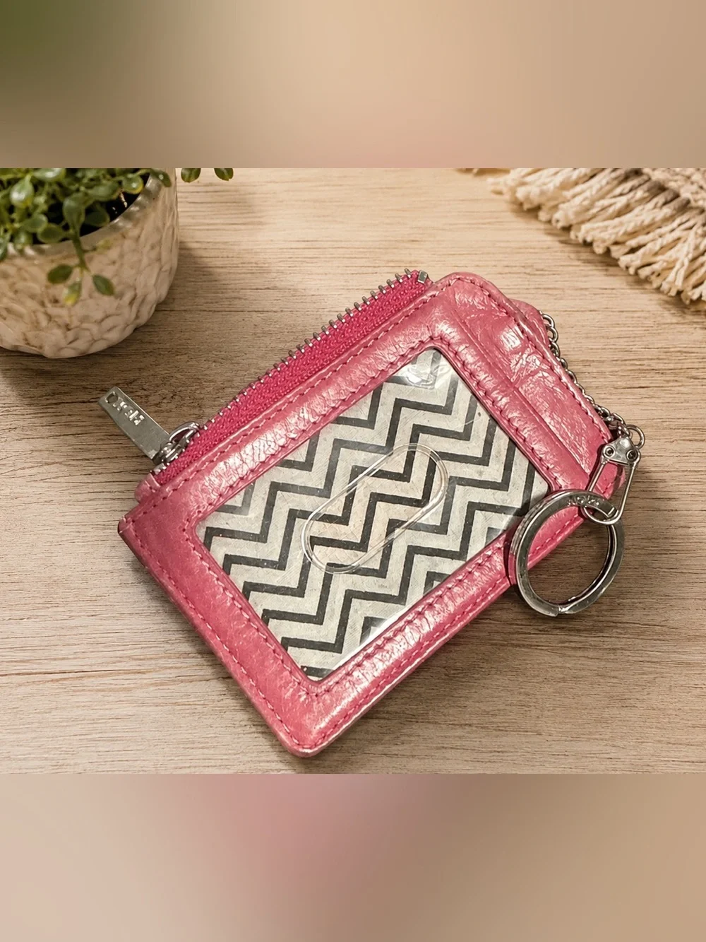 Hobo International Pink Leather Zip Card Case / Keychain